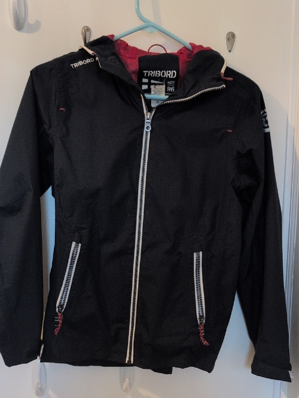 Tribord Black Hooded Shell Jacket with Red Lining